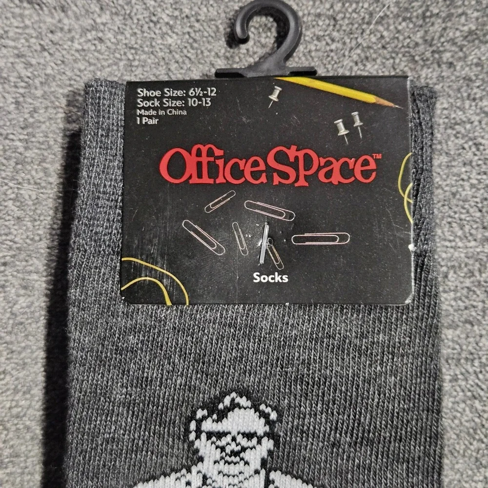 Office Space Milton Work Sucks Mens Crew Socks Gray Shoe Size 6.5-12 New